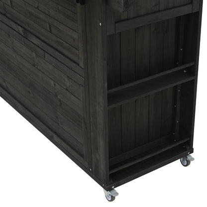 Outdoor Kitchen Island Fir Wood Kitchen Island with Stainless Steel Top, Ample Storage Space, Towel and Spice Racks and a Bottle Opener for Outdoor, Black