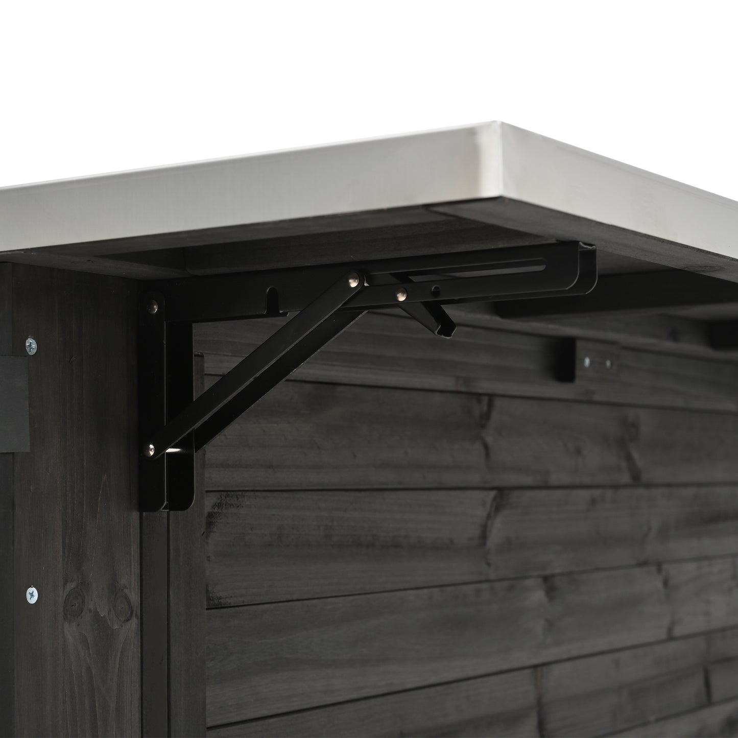 Outdoor Kitchen Island Fir Wood Kitchen Island with Stainless Steel Top, Ample Storage Space, Towel and Spice Racks and a Bottle Opener for Outdoor, Black