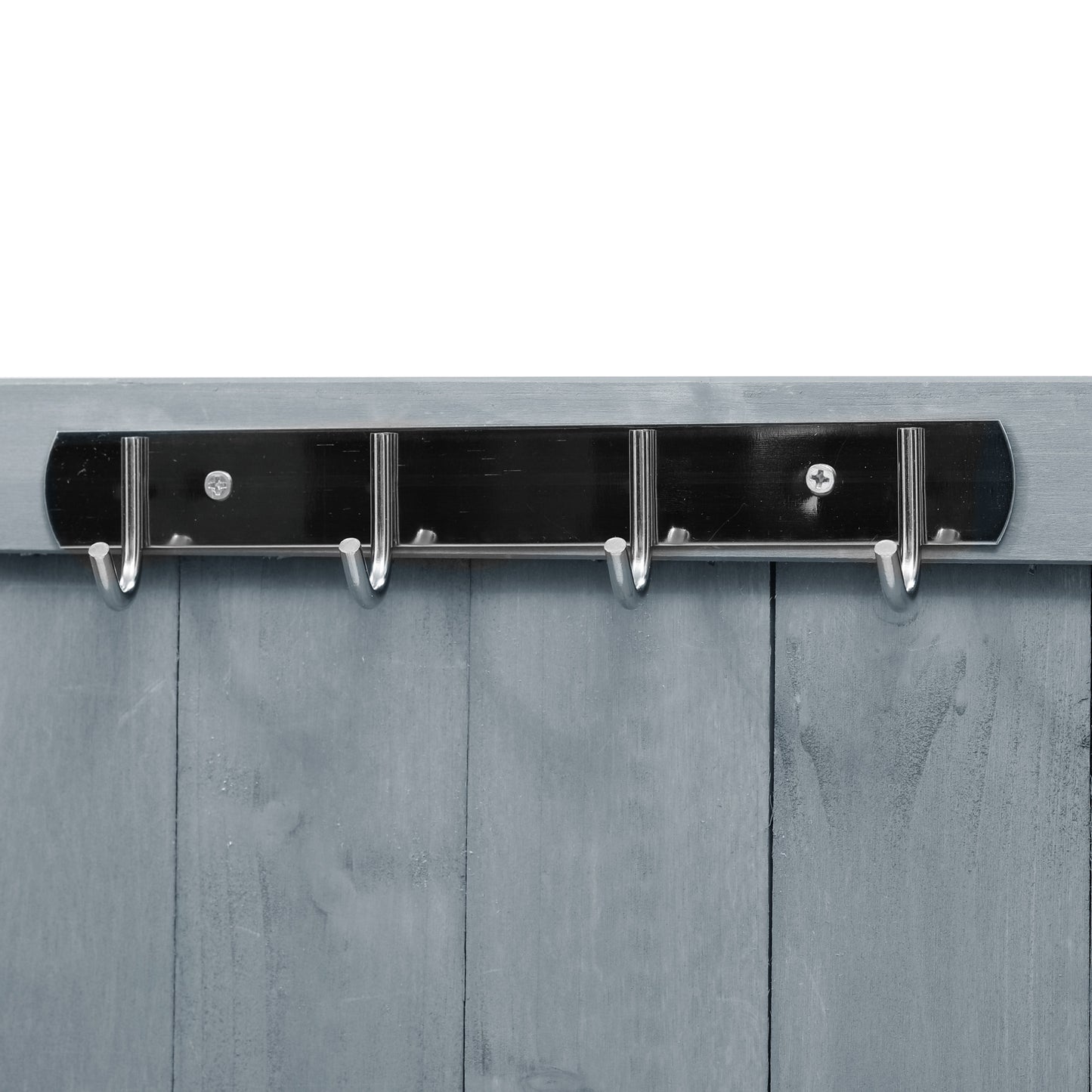 53.3" Outdoor Kitchen Island with Raised Shelf, Solid Wood Storage Cabinet with Stainless Steel Top, Outdoor Rolling Grill Cart with Internal Storage Rack, Adjustable Shelf, Spice Rack, Grey Blue