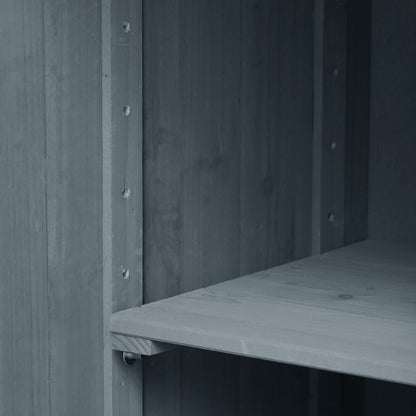 53.3" Outdoor Kitchen Island with Raised Shelf, Solid Wood Storage Cabinet with Stainless Steel Top, Outdoor Rolling Grill Cart with Internal Storage Rack, Adjustable Shelf, Spice Rack, Grey Blue