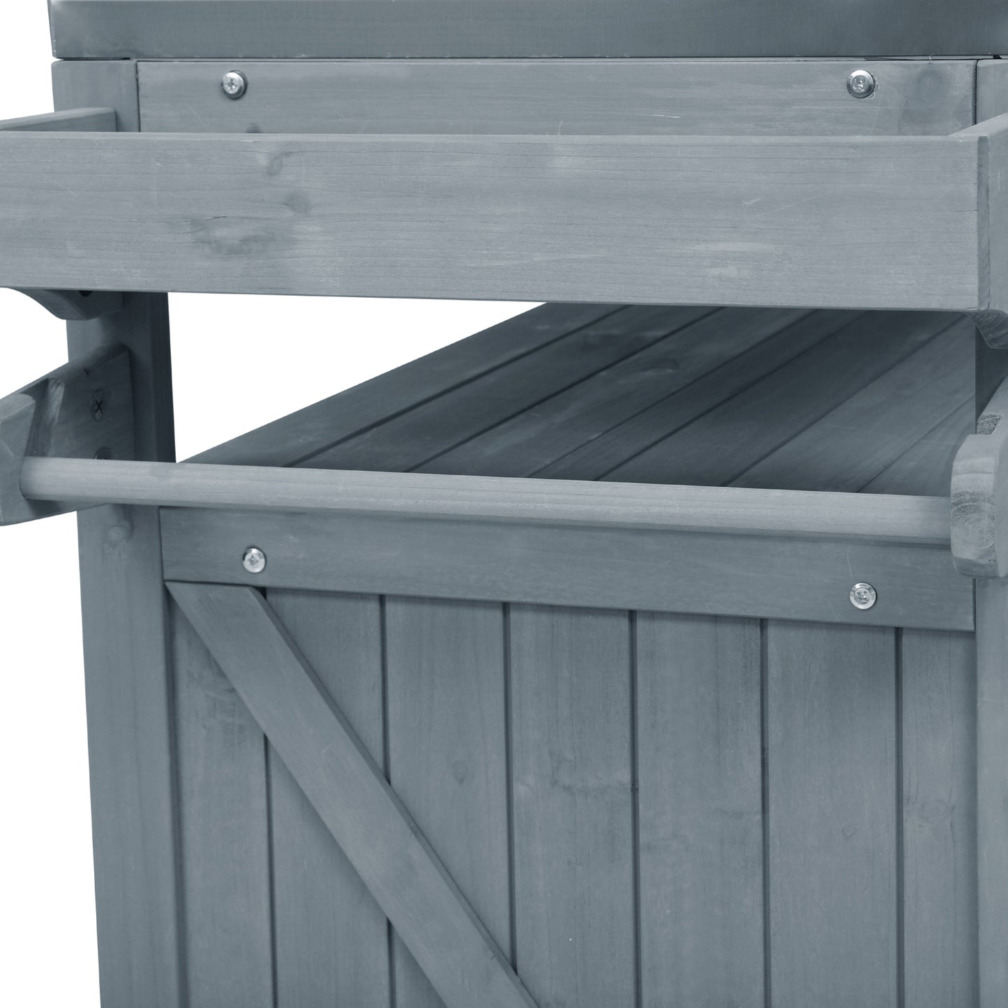 53.3" Outdoor Kitchen Island with Raised Shelf, Solid Wood Storage Cabinet with Stainless Steel Top, Outdoor Rolling Grill Cart with Internal Storage Rack, Adjustable Shelf, Spice Rack, Grey Blue