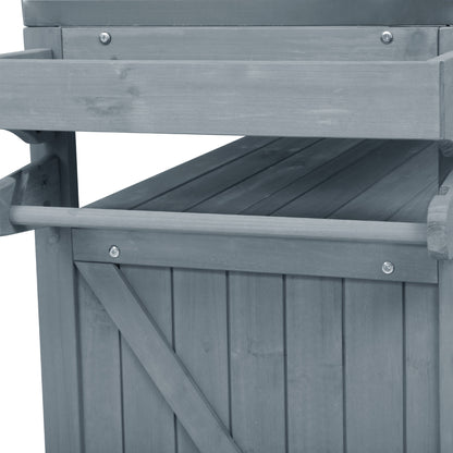 53.3" Outdoor Kitchen Island with Raised Shelf, Solid Wood Storage Cabinet with Stainless Steel Top, Outdoor Rolling Grill Cart with Internal Storage Rack, Adjustable Shelf, Spice Rack, Grey Blue