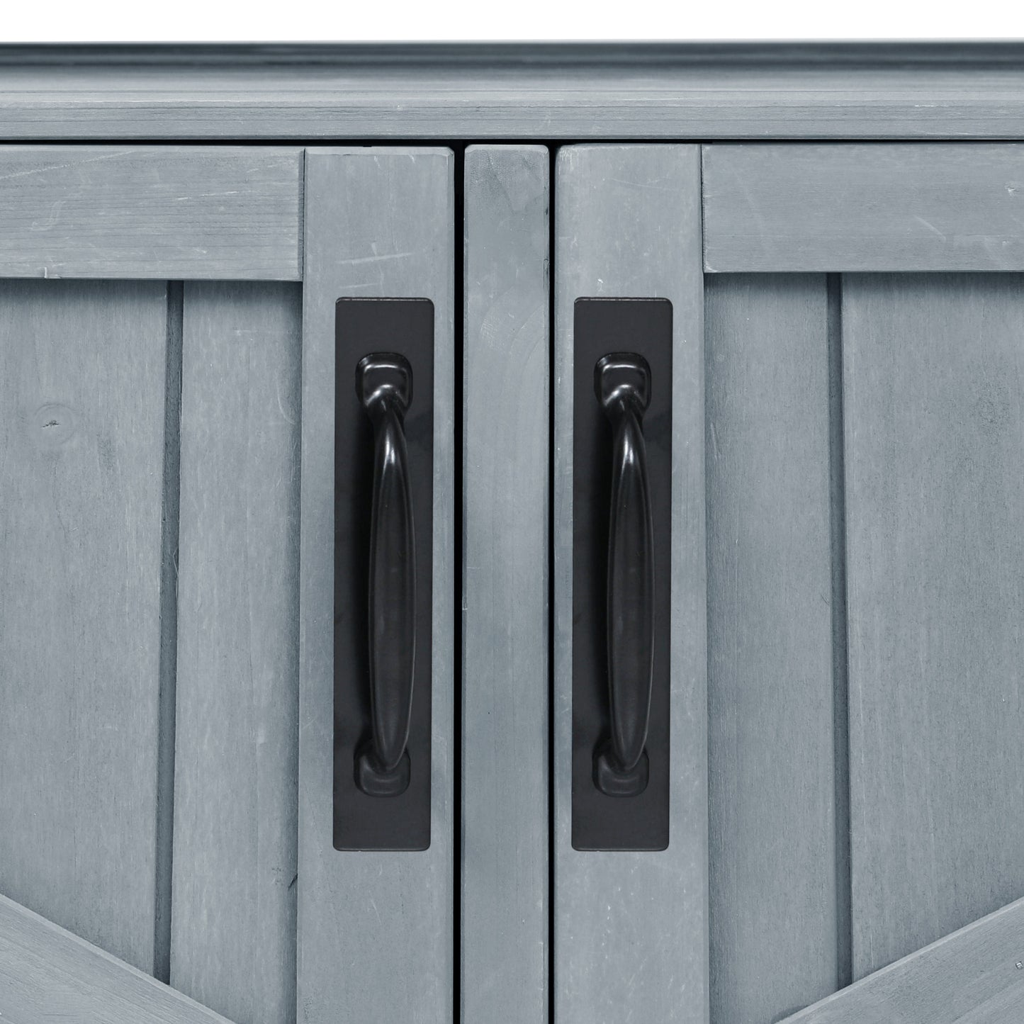 53.3" Outdoor Kitchen Island with Raised Shelf, Solid Wood Storage Cabinet with Stainless Steel Top, Outdoor Rolling Grill Cart with Internal Storage Rack, Adjustable Shelf, Spice Rack, Grey Blue