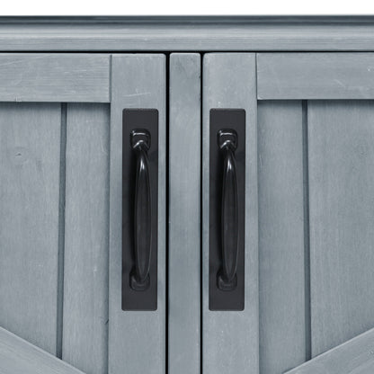 53.3" Outdoor Kitchen Island with Raised Shelf, Solid Wood Storage Cabinet with Stainless Steel Top, Outdoor Rolling Grill Cart with Internal Storage Rack, Adjustable Shelf, Spice Rack, Grey Blue