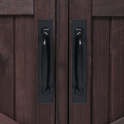 53.3" Outdoor Kitchen Island with Raised Shelf, Solid Wood Storage Cabinet with Stainless Steel Top, Outdoor Rolling Grill Cart with Internal Storage Rack, Adjustable Shelf, Spice Rack, Brown