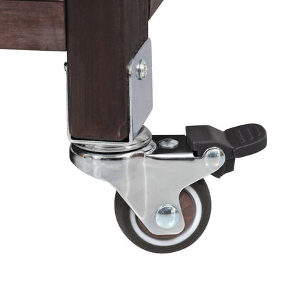 53.3" Outdoor Kitchen Island with Raised Shelf, Solid Wood Storage Cabinet with Stainless Steel Top, Outdoor Rolling Grill Cart with Internal Storage Rack, Adjustable Shelf, Spice Rack, Brown