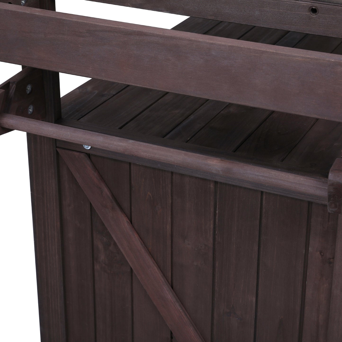 53.3" Outdoor Kitchen Island with Raised Shelf, Solid Wood Storage Cabinet with Stainless Steel Top, Outdoor Rolling Grill Cart with Internal Storage Rack, Adjustable Shelf, Spice Rack, Brown