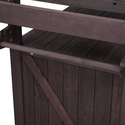 53.3" Outdoor Kitchen Island with Raised Shelf, Solid Wood Storage Cabinet with Stainless Steel Top, Outdoor Rolling Grill Cart with Internal Storage Rack, Adjustable Shelf, Spice Rack, Brown