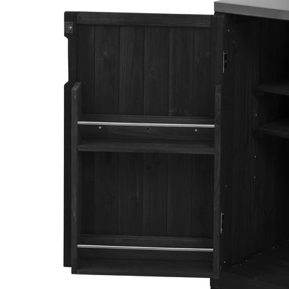 66.5" Outdoor Kitchen Island for Big Green Egg Grills, Solid Wood Outdoor Grill Cart for Tabletop Grill with Stainless Steel Top, Drawer, Compatible with Large Big Green Egg, Kamado Joe- Black