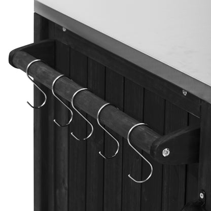 66.5" Outdoor Kitchen Island for Big Green Egg Grills, Solid Wood Outdoor Grill Cart for Tabletop Grill with Stainless Steel Top, Drawer, Compatible with Large Big Green Egg, Kamado Joe- Black