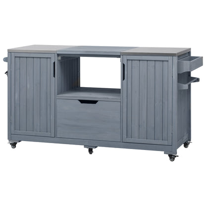 66.5" Outdoor Kitchen Island for Big Green Egg Grills, Solid Wood Outdoor Grill Cart for Tabletop Grill with Stainless Steel Top, Drawer, Compatible with Large Big Green Egg, Kamado Joe- Grey Blue