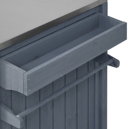 66.5" Outdoor Kitchen Island for Big Green Egg Grills, Solid Wood Outdoor Grill Cart for Tabletop Grill with Stainless Steel Top, Drawer, Compatible with Large Big Green Egg, Kamado Joe- Grey Blue