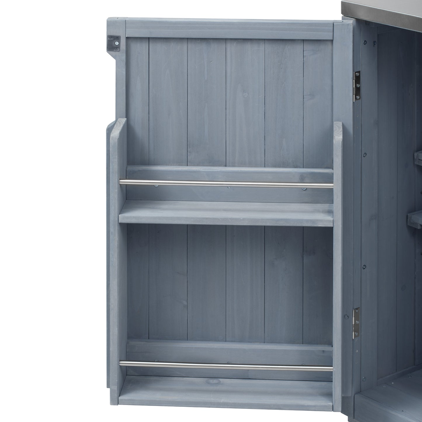 66.5" Outdoor Kitchen Island for Big Green Egg Grills, Solid Wood Outdoor Grill Cart for Tabletop Grill with Stainless Steel Top, Drawer, Compatible with Large Big Green Egg, Kamado Joe- Grey Blue