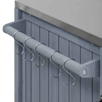 66.5" Outdoor Kitchen Island for Big Green Egg Grills, Solid Wood Outdoor Grill Cart for Tabletop Grill with Stainless Steel Top, Drawer, Compatible with Large Big Green Egg, Kamado Joe- Grey Blue