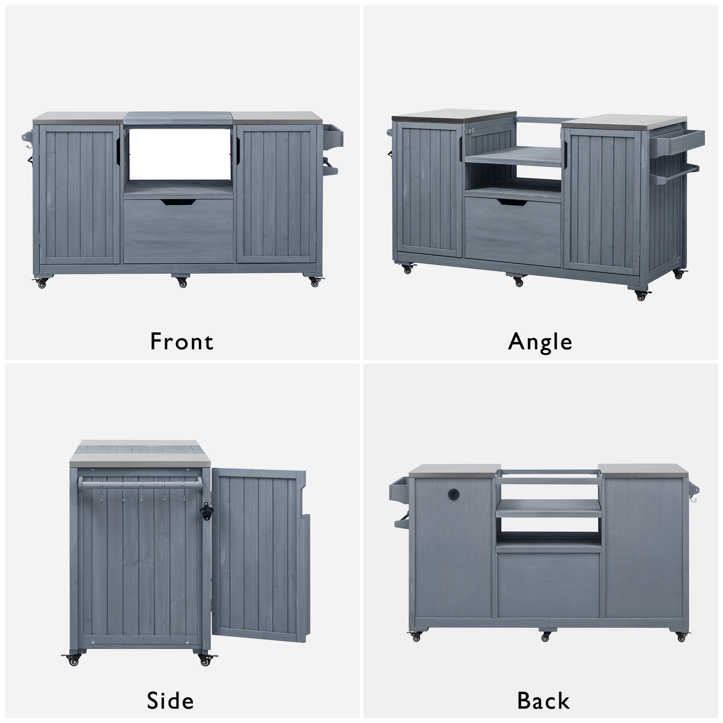 66.5" Outdoor Kitchen Island for Big Green Egg Grills, Solid Wood Outdoor Grill Cart for Tabletop Grill with Stainless Steel Top, Drawer, Compatible with Large Big Green Egg, Kamado Joe- Grey Blue