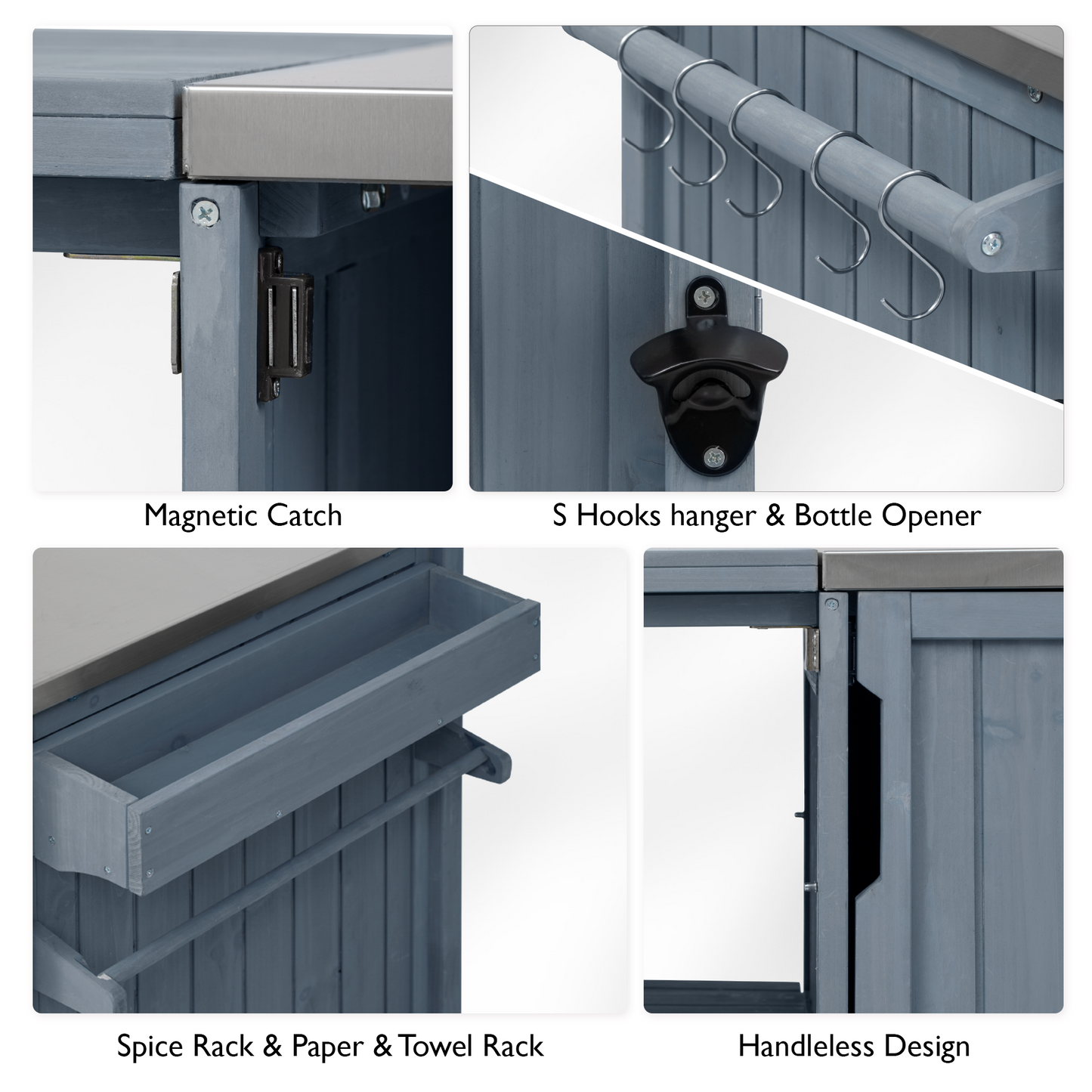 66.5" Outdoor Kitchen Island for Big Green Egg Grills, Solid Wood Outdoor Grill Cart for Tabletop Grill with Stainless Steel Top, Drawer, Compatible with Large Big Green Egg, Kamado Joe- Grey Blue