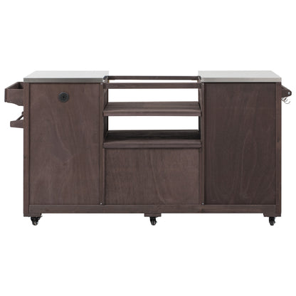 66.5" Outdoor Kitchen Island for Big Green Egg Grills, Solid Wood Outdoor Grill Cart for Tabletop Grill with Stainless Steel Top, Drawer, Compatible with Large Big Green Egg, Kamado Joe-Dark Brown