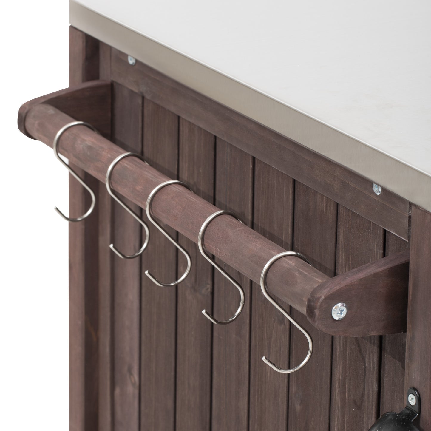 66.5" Outdoor Kitchen Island for Big Green Egg Grills, Solid Wood Outdoor Grill Cart for Tabletop Grill with Stainless Steel Top, Drawer, Compatible with Large Big Green Egg, Kamado Joe-Dark Brown