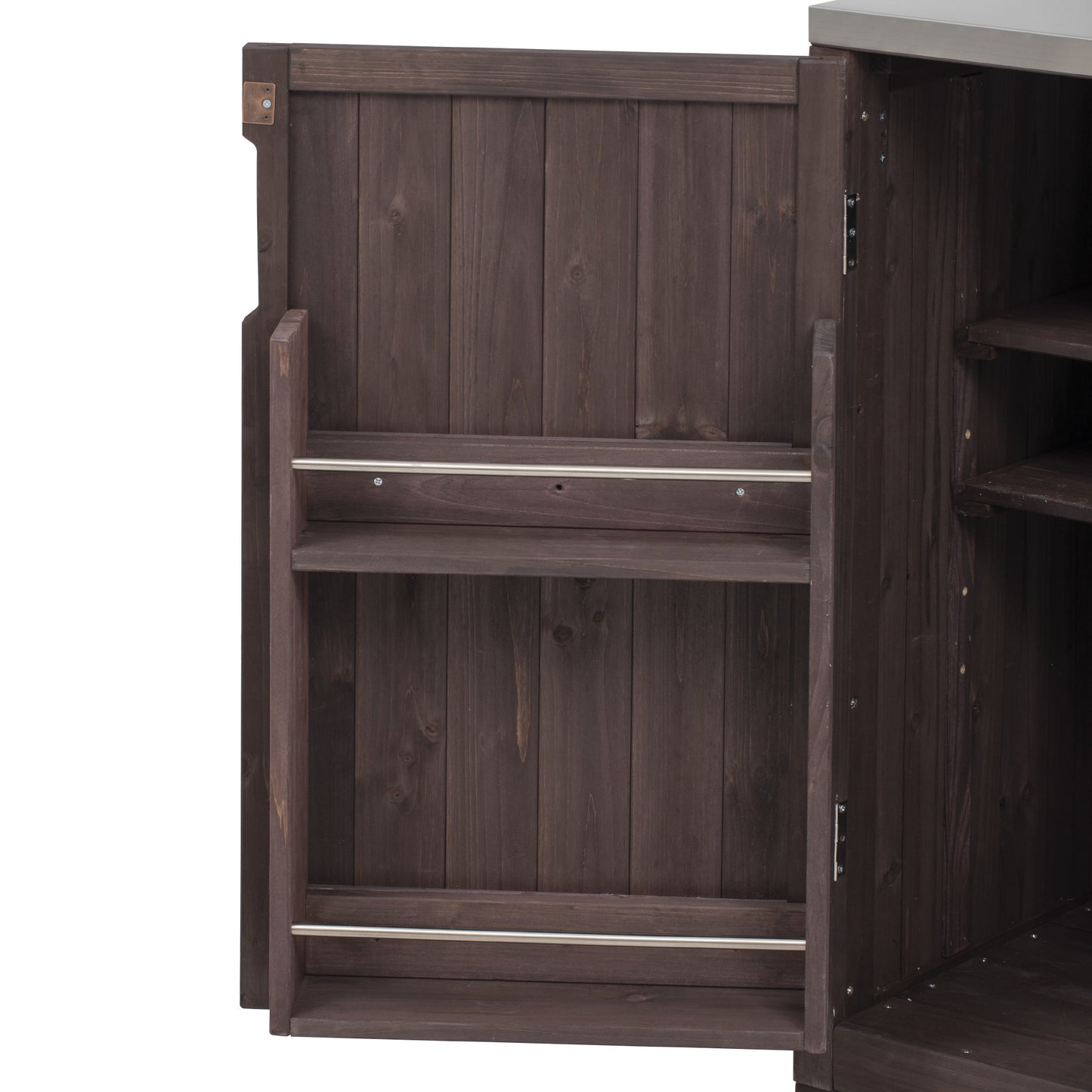 66.5" Outdoor Kitchen Island for Big Green Egg Grills, Solid Wood Outdoor Grill Cart for Tabletop Grill with Stainless Steel Top, Drawer, Compatible with Large Big Green Egg, Kamado Joe-Dark Brown