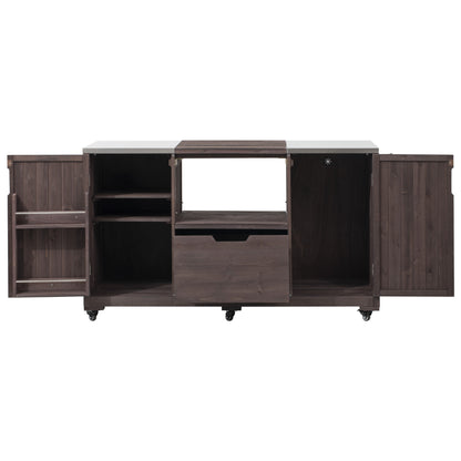 66.5" Outdoor Kitchen Island for Big Green Egg Grills, Solid Wood Outdoor Grill Cart for Tabletop Grill with Stainless Steel Top, Drawer, Compatible with Large Big Green Egg, Kamado Joe-Dark Brown