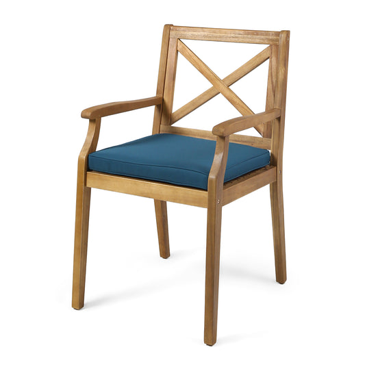 DINING CHAIR,2PCS with 2 Blue Cushions,for Backyard, Poolside, Garden