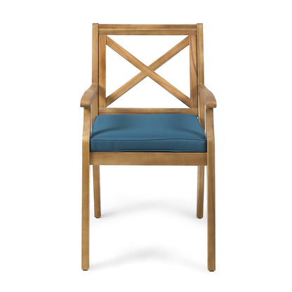 DINING CHAIR,2PCS with 2 Blue Cushions,for Backyard, Poolside, Garden