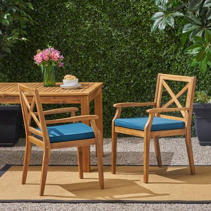 DINING CHAIR,2PCS with 2 Blue Cushions,for Backyard, Poolside, Garden