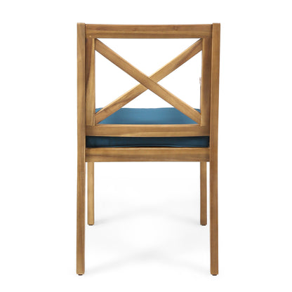 DINING CHAIR,2PCS with 2 Blue Cushions,for Backyard, Poolside, Garden