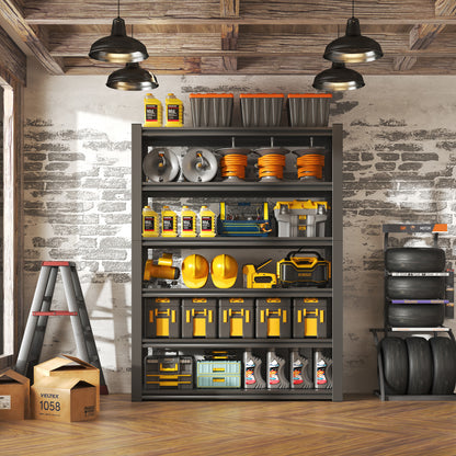 82"H  6 Tier Metal Shelves for Storage Garage Shelving 2400LBS Heavy Duty Storage Shelves Adjustable Garage Shelf Industrial Shelving Unit Storage Utility Rack,48"W*18"D*82"H,Black