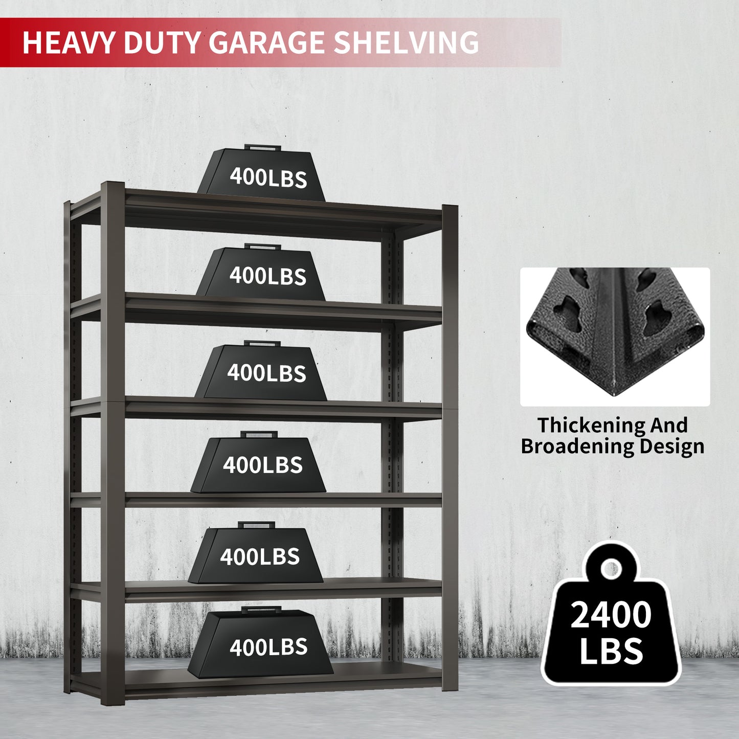 82"H  6 Tier Metal Shelves for Storage Garage Shelving 2400LBS Heavy Duty Storage Shelves Adjustable Garage Shelf Industrial Shelving Unit Storage Utility Rack,48"W*18"D*82"H,Black
