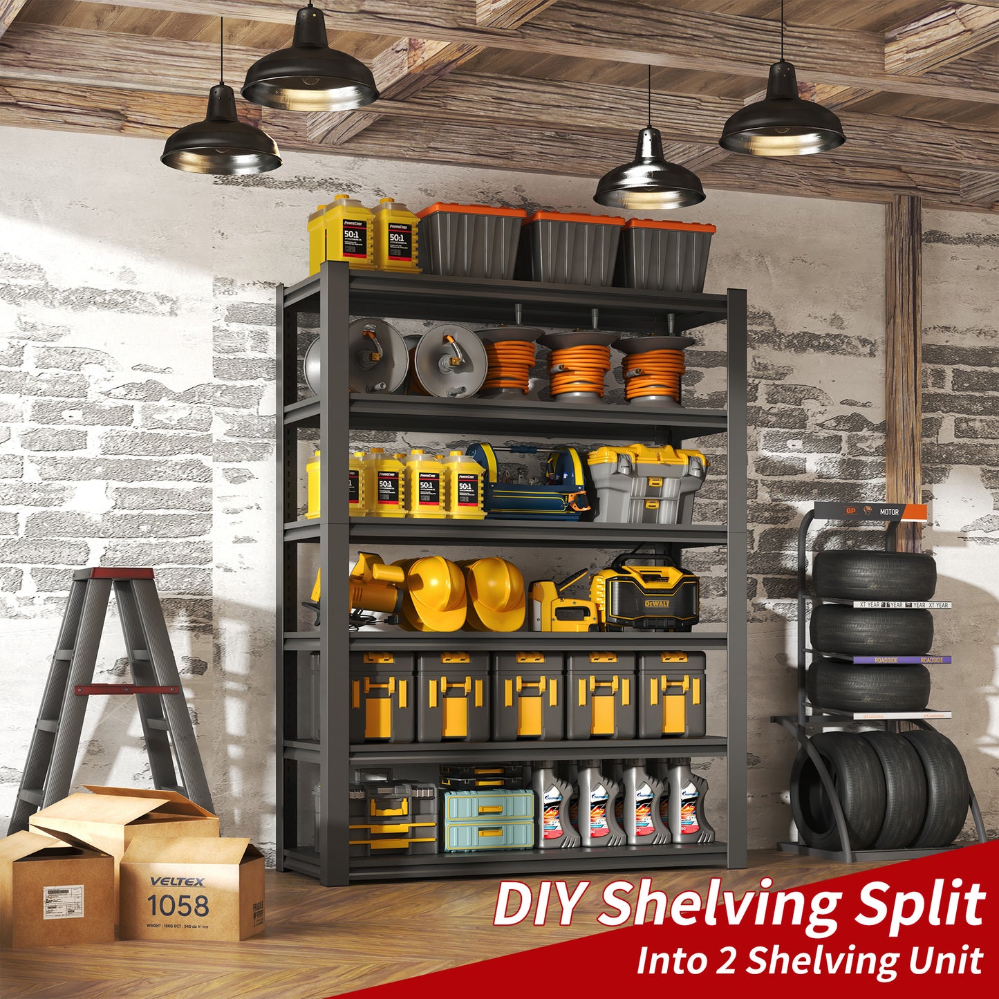 82"H  6 Tier Metal Shelves for Storage Garage Shelving 2400LBS Heavy Duty Storage Shelves Adjustable Garage Shelf Industrial Shelving Unit Storage Utility Rack,48"W*18"D*82"H,Black