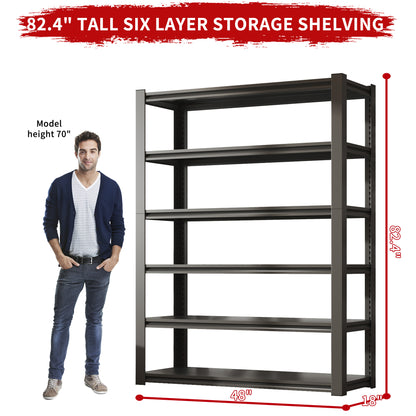 82"H  6 Tier Metal Shelves for Storage Garage Shelving 2400LBS Heavy Duty Storage Shelves Adjustable Garage Shelf Industrial Shelving Unit Storage Utility Rack,48"W*18"D*82"H,Black