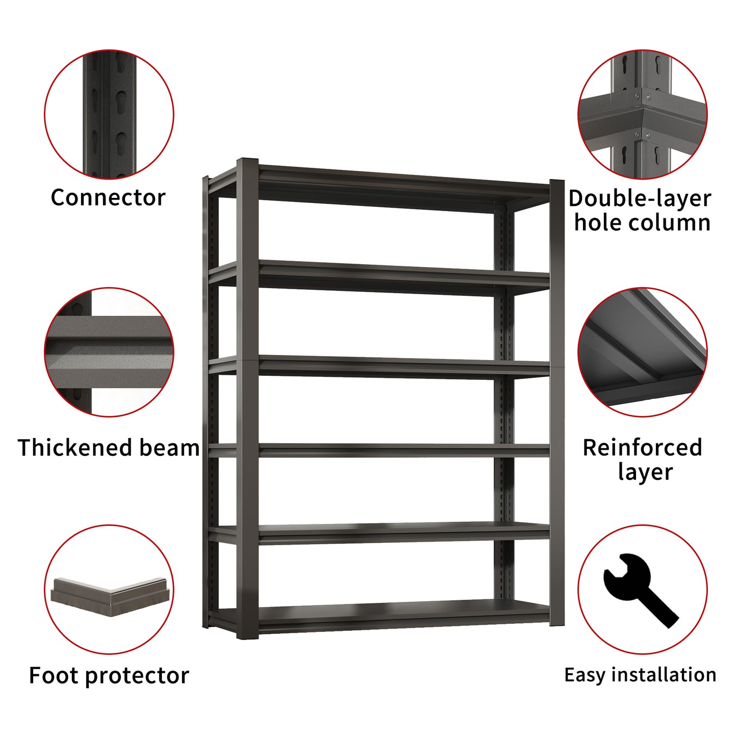 82"H  6 Tier Metal Shelves for Storage Garage Shelving 2400LBS Heavy Duty Storage Shelves Adjustable Garage Shelf Industrial Shelving Unit Storage Utility Rack,48"W*18"D*82"H,Black