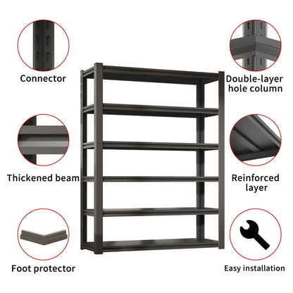 82"H  6 Tier Metal Shelves for Storage Garage Shelving 2400LBS Heavy Duty Storage Shelves Adjustable Garage Shelf Industrial Shelving Unit Storage Utility Rack,48"W*18"D*82"H,Black