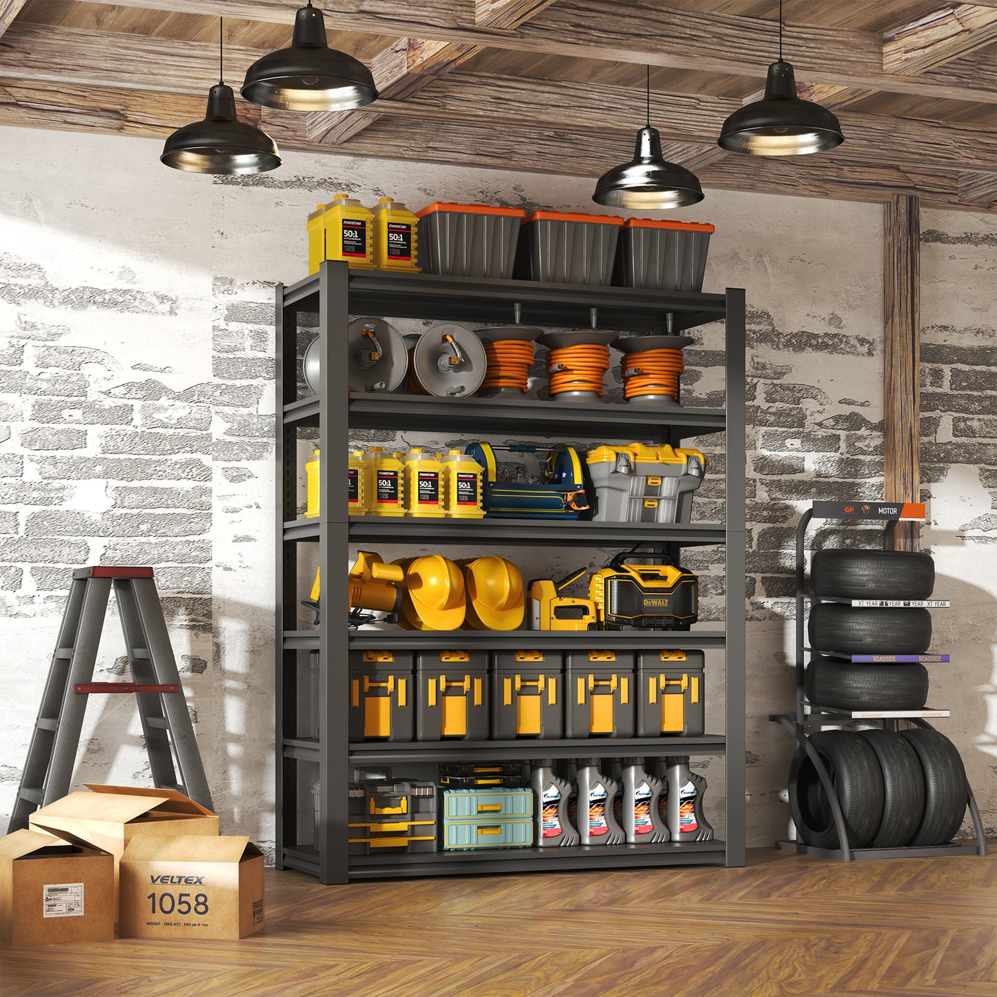 82"H  6 Tier Metal Shelves for Storage Garage Shelving 2400LBS Heavy Duty Storage Shelves Adjustable Garage Shelf Industrial Shelving Unit Storage Utility Rack,48"W*18"D*82"H,Black