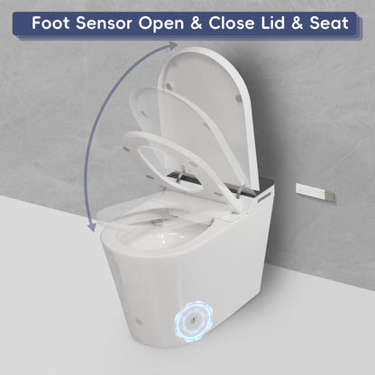 Tankless Smart Toilet with Bidet Built In, Auto Open & Close, Wider Bidet with Heated Seat, Warm Water and Dry, Foot Sensor, LED Display, Remote Control, White