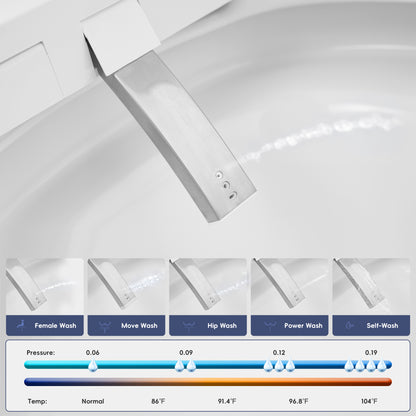 Tankless Smart Toilet with Bidet Built In, Auto Open & Close, Wider Bidet with Heated Seat, Warm Water and Dry, Foot Sensor, LED Display, Remote Control, White