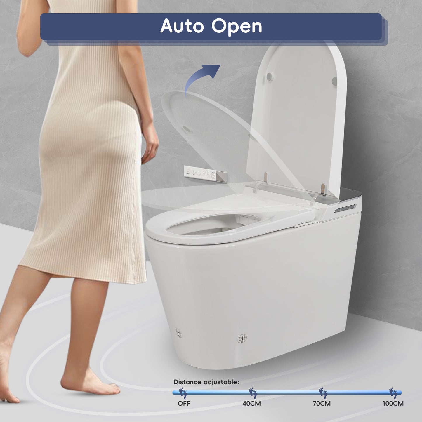 Tankless Smart Toilet with Bidet Built In, Auto Open & Close, Wider Bidet with Heated Seat, Warm Water and Dry, Foot Sensor, LED Display, Remote Control, White