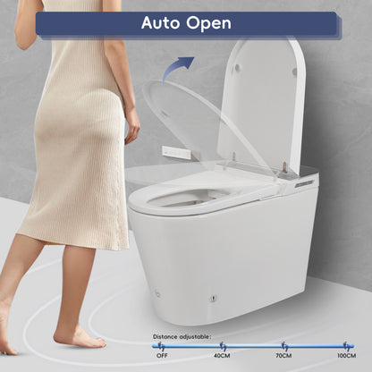 Tankless Smart Toilet with Bidet Built In, Auto Open & Close, Wider Bidet with Heated Seat, Warm Water and Dry, Foot Sensor, LED Display, Remote Control, White