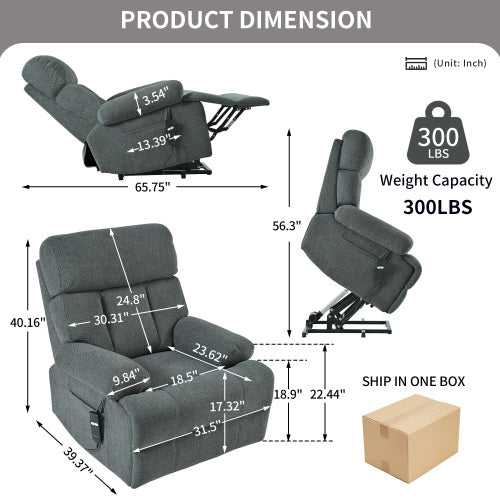 Oversized Power Lift Recliner Chair for Elderly, Electric Fabric Recliner Chair for Seniors, Home Theater Seating,Reclining Sofa Chair with Remote Control,Side Pocket ,Spacious Seat(Dark Gray)