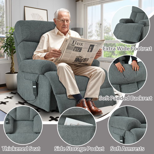 Oversized Power Lift Recliner Chair for Elderly, Electric Fabric Recliner Chair for Seniors, Home Theater Seating,Reclining Sofa Chair with Remote Control,Side Pocket ,Spacious Seat(Dark Gray)