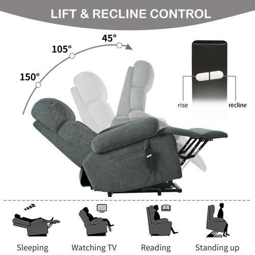 Oversized Power Lift Recliner Chair for Elderly, Electric Fabric Recliner Chair for Seniors, Home Theater Seating,Reclining Sofa Chair with Remote Control,Side Pocket ,Spacious Seat(Dark Gray)