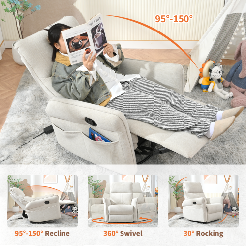 360° Swivel Rocker Recliner Chair,Swivel Nursery Rocking Chair,Glider Chair,Modern Rocking Swivel Recliner Chair for Bedroom,Living Room Chair Home Theater Seating(Fabric Gray+360°Swivel )