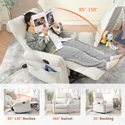 360° Swivel Rocker Recliner Chair,Swivel Nursery Rocking Chair,Glider Chair,Modern Rocking Swivel Recliner Chair for Bedroom,Living Room Chair Home Theater Seating(Fabric Gray+360°Swivel )
