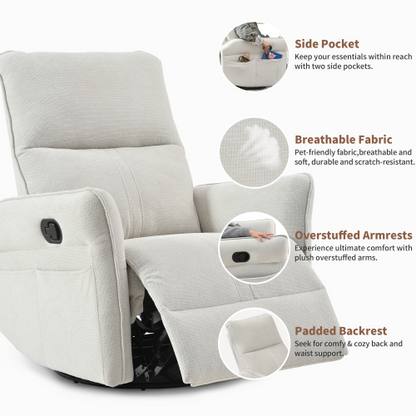 360° Swivel Rocker Recliner Chair,Swivel Nursery Rocking Chair,Glider Chair,Modern Rocking Swivel Recliner Chair for Bedroom,Living Room Chair Home Theater Seating(Fabric Gray+360°Swivel )