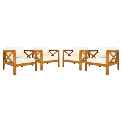 Patio Conversation Set, Outdoor Wood Leisure Seat(Set of 2),Armchair with Cushions,Acacia Wood Patio Side Table,for Backyard, Lawn, Balcony,Teak Finish,Beige cushion