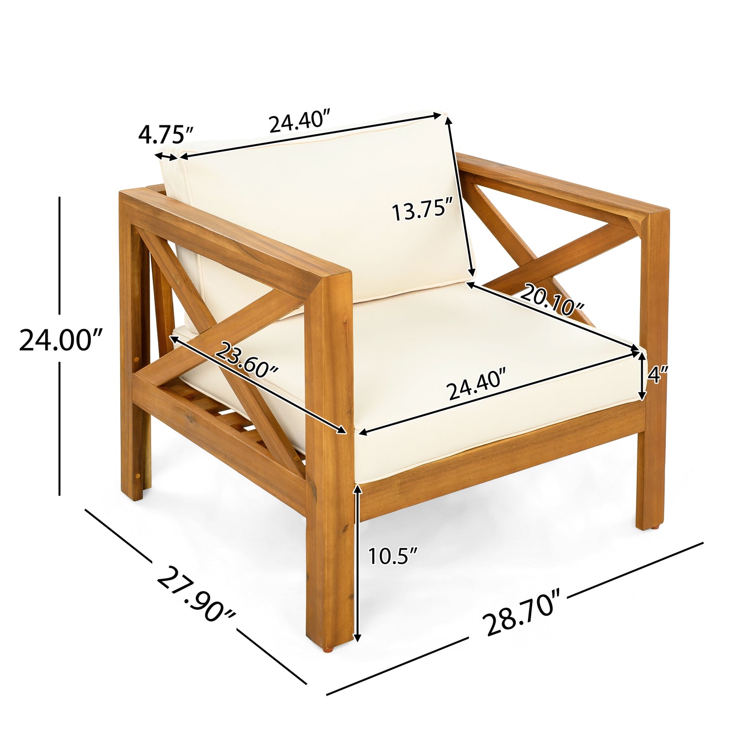 Patio Conversation Set, Outdoor Wood Leisure Seat(Set of 2),Armchair with Cushions,Acacia Wood Patio Side Table,for Backyard, Lawn, Balcony,Teak Finish,Beige cushion