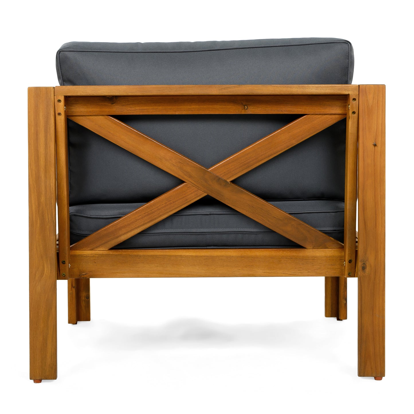 Patio Conversation Set, Outdoor Wood Conversation Seat(Set of 2),Armchair with Cushions,Foldable Acacia Wood Side Table,Teak Finish,Dark Grey cushion