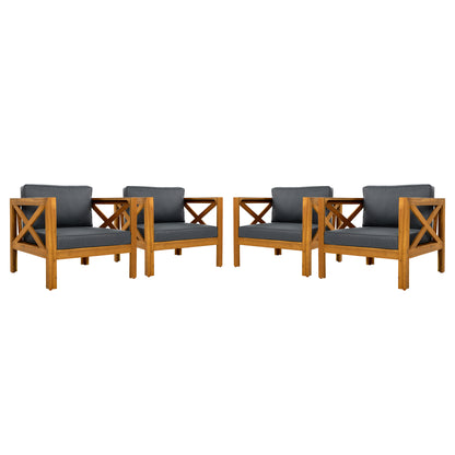 Patio Conversation Set, Outdoor Wood Conversation Seat(Set of 2),Armchair with Cushions,Foldable Acacia Wood Side Table,Teak Finish,Dark Grey cushion