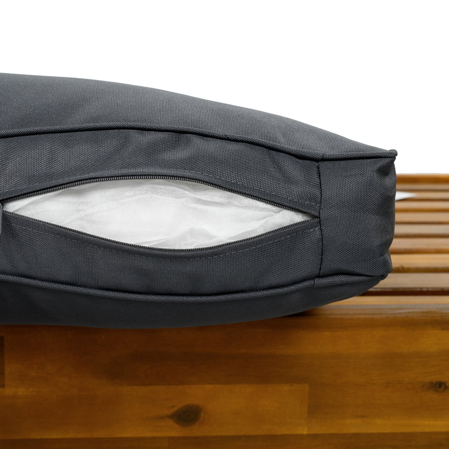 Patio Conversation Set, Outdoor Wood Conversation Seat(Set of 2),Armchair with Cushions,Foldable Acacia Wood Side Table,Teak Finish,Dark Grey cushion